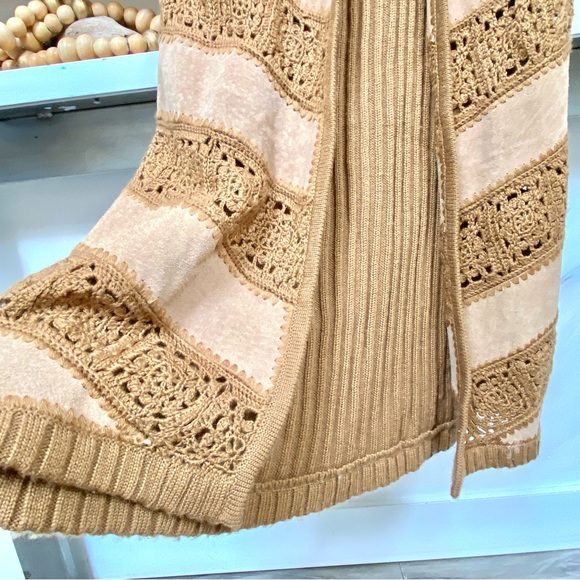 Chevron Suede patchwork/granny square knit combo duster boho cardi jacket - Picture 4 of 16